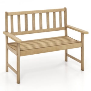 Outdoor Indonesia Teak Wood Garden Bench 2-Person with Backrest and Armrests - Color: Natural
