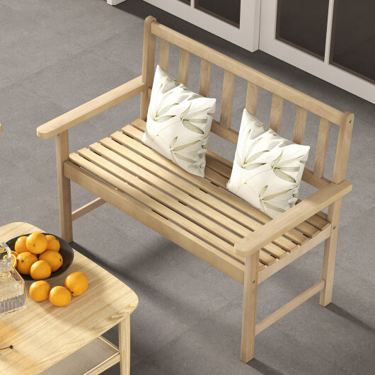 Outdoor Indonesia Teak Wood Garden Bench 2-Person with Backrest and Armrests - Color: Natural - Image 5