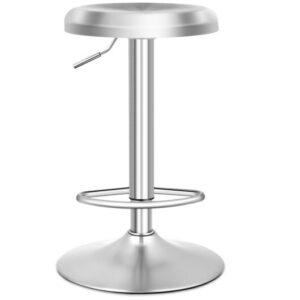 Modern Swivel Adjustable Height Bar Stool with Footrest for Pub Bistro Kitchen Dining-1 Piece - Color: Silver