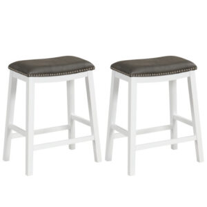 26 Inch Counter Height Bar Stool Set of 2 with Upholstered Seat-Gray - Color: Gray