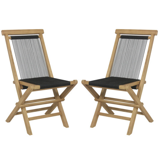 2 Piece Indonesia Teak Patio Folding Chairs with Woven Rope Seat and Back for Porch Backyard Poolside - Color: Natural - Image 2