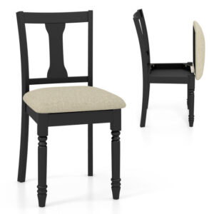 Kitchen Dining Chair with Linen Fabric and Storage Space-Black - Color: Black