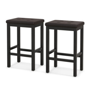 24 Inch Bar Stools with Padded Seat Footrest and Rubber Wood Frame-Brown - Color: Brown - Size: 24 inch