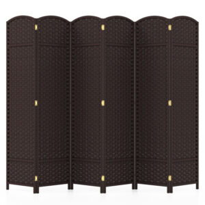 6-Panel Room Divider 5.6 FT Tall Folding Privacy Screen with Hand-woven Texture-Brown - Color: Brown