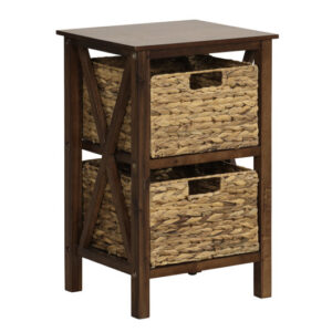 3/4-Tier Nightstand with 2 Seagrass Baskets Narrow X-Design-3-Tier - Color: Walnut - Size: 3-Tier