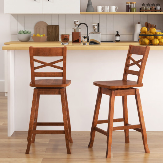 Swivel 24-Inch Counter Height Stool Set of 2 with Inclined Backrest-Walnut - Color: Walnut - Size: 24 inches - Image 2
