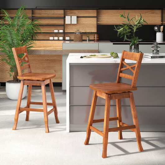 Swivel 24-Inch Counter Height Stool Set of 2 with Inclined Backrest-Walnut - Color: Walnut - Size: 24 inches - Image 3