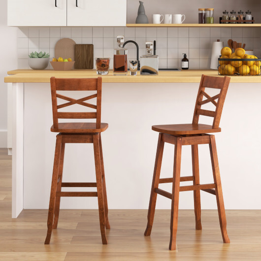 Swivel 30-Inch Bar Height Stool Set of 2 with Footrest-Walnut - Color: Walnut - Size: 30 inches - Image 2