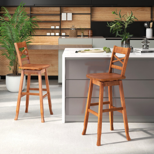 Swivel 30-Inch Bar Height Stool Set of 2 with Footrest-Walnut - Color: Walnut - Size: 30 inches - Image 3