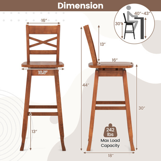 Swivel 30-Inch Bar Height Stool Set of 2 with Footrest-Walnut - Color: Walnut - Size: 30 inches - Image 5