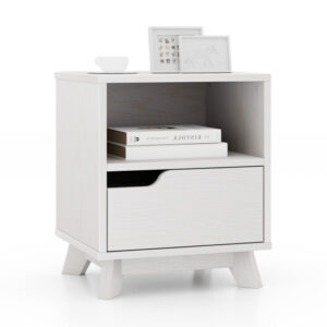 Mid Century Modern Bedside Table with Storage Drawer and Open Shelf-White - Color: White