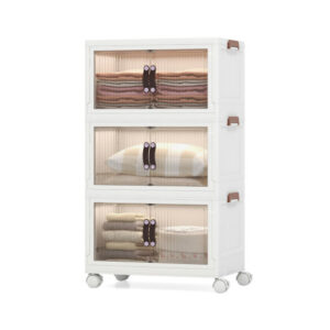 25.5/60 Gal 3-Tier Stackable Storage Boxes Bins with Magnetic Doors and Lockable Casters-S - Size: S