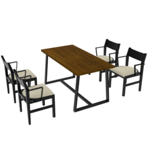 4-Person Dining Table Set with Chairs and Bench-Regular Design-Dark Wood-Beige-4 - Color: Regular Design-Dark Wood-Beige-4