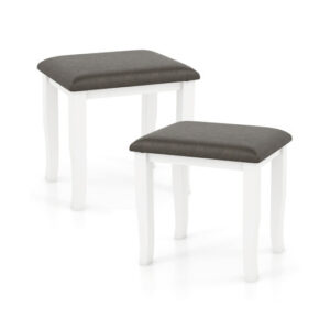 Faux Leather Vanity Stool Chair Set of 2 for Makeup Room and Living Room-Gray and White - Color: Gray & White