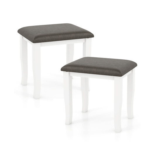 Faux Leather Vanity Stool Chair Set of 2 for Makeup Room and Living Room-Gray and White - Color: Gray & White
