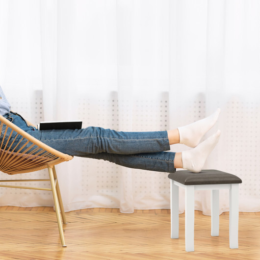 Faux Leather Vanity Stool Chair Set of 2 for Makeup Room and Living Room-Gray and White - Color: Gray & White - Image 3