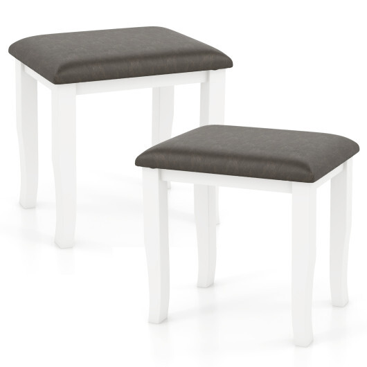 Faux Leather Vanity Stool Chair Set of 2 for Makeup Room and Living Room-Gray and White - Color: Gray & White - Image 4