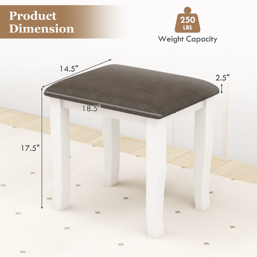 Faux Leather Vanity Stool Chair Set of 2 for Makeup Room and Living Room-Gray and White - Color: Gray & White - Image 5