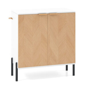 2-Door Buffet Cabinet Sideboard with Shelf and Metal Legs-White-Natural Wood - Color: White-Natural Wood