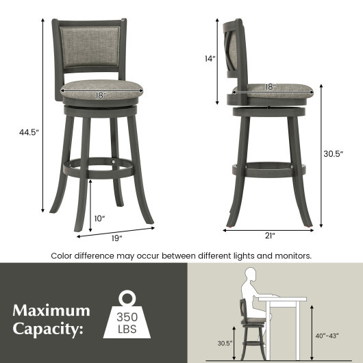 Swivel Bar Stools Set of 2 with Soft-padded Back and Seat-L - Color: Gray - Size: L - Image 4