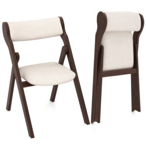 Set of 2 Folding Chairs with Comfy Padded Backrest and Seat-Brown - Color: Brown