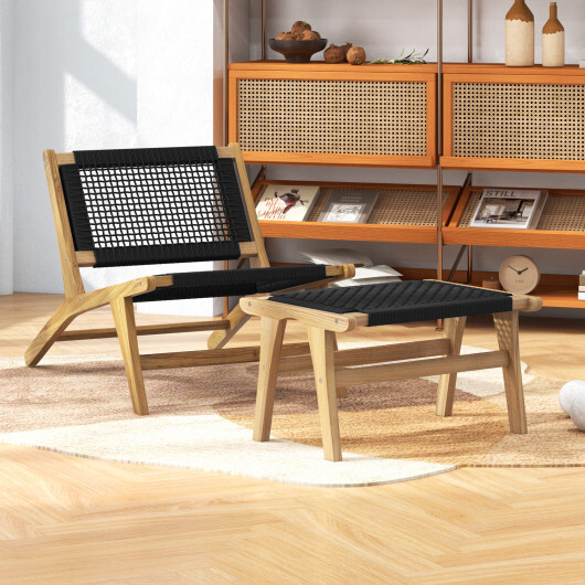 Mid Century Modern Accent Chair Farmhouse Handwoven Cordage with Ottoman - Image 2