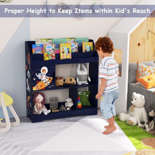 Kids Toy Storage Organizer with Book Shelf and Storage Cabinet-Navy - Color: Navy - Image 3