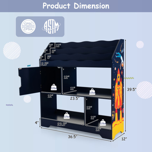 Kids Toy Storage Organizer with Book Shelf and Storage Cabinet-Navy - Color: Navy - Image 4