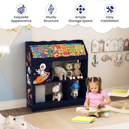 Kids Toy Storage Organizer with Book Shelf and Storage Cabinet-Navy - Color: Navy - Image 5
