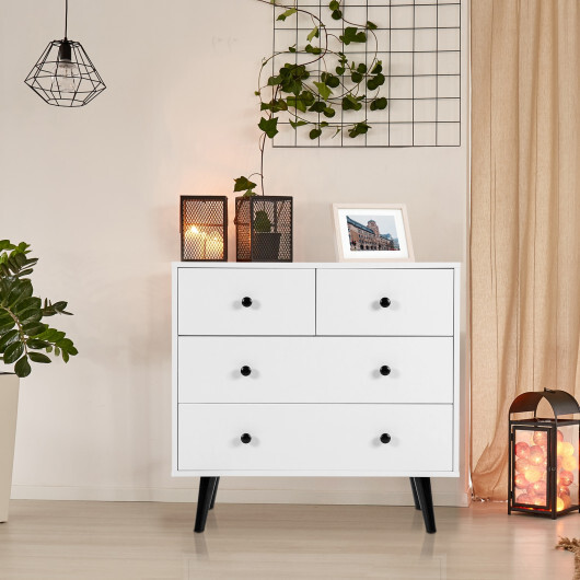 4 Drawers Dresser Chest of Drawers Free Standing Sideboard Cabinet-White - Color: White - Image 2