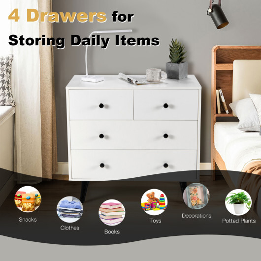 4 Drawers Dresser Chest of Drawers Free Standing Sideboard Cabinet-White - Color: White - Image 3