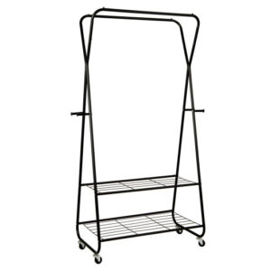 Heavy Duty Clothes Rack on Wheels with Shelves-Black - Color: Black