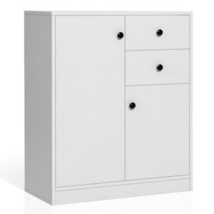 2 Door Storage Base Cabinet with 3-Tier Shelf-White - Color: White