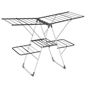 2-Tier Clothes Drying Rack with 33 Drying Rails and Height Adjustable Gullwings - Color: Silver