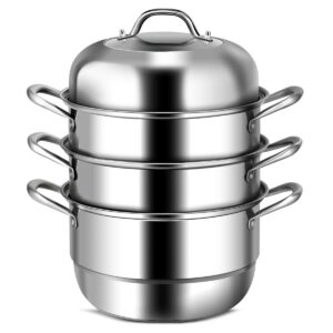 3 Tier Stainless Steel Cookware Pot Saucepot Steamer - Color: Silver