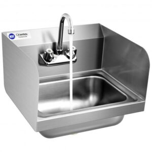 Stainless Steel Sink Wall Mount Hand Washing Sink with Faucet and Side Splash - Color: Silver