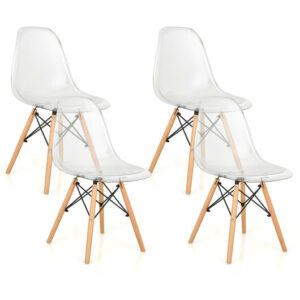 Set of 4 Dining Chairs Modern Plastic Shell Side Chair with Clear Seat and Wood Legs-Natural - Color: Natural