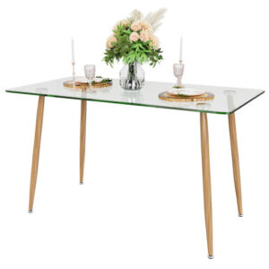 Modern Glass Rectangular Dining Table with Metal Legs-Natural - Color: Natural