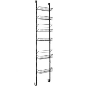 Over the Door Pantry Organizer Rack with Adjustable Door Hook and 6 Basket - Color: Black
