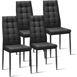 Set of 4 Fabric Dining Chairs Set with Upholstered Cushion and High Back - Color: Black