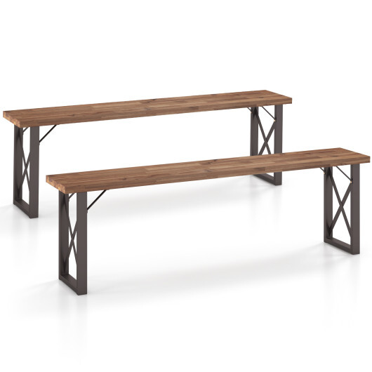 Outdoor Picnic Bench Set Solid Acacia Wood Patio Rectangular Benches - Color: Navy