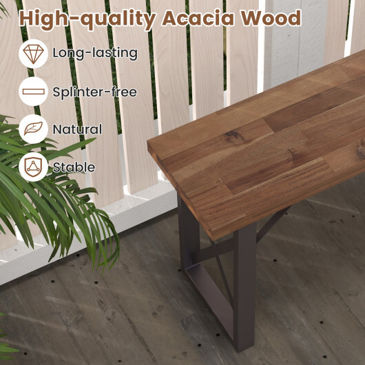 Outdoor Picnic Bench Set Solid Acacia Wood Patio Rectangular Benches - Color: Navy - Image 4