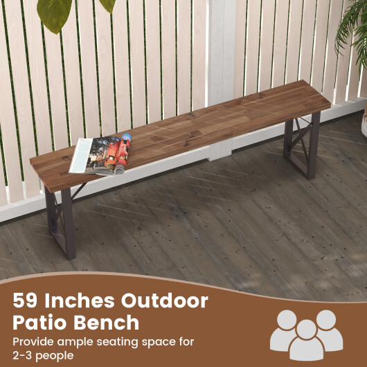 Outdoor Picnic Bench Set Solid Acacia Wood Patio Rectangular Benches - Color: Navy - Image 5