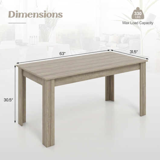 63 Inch Rectangular Modern Dining Kitchen Table-Light Gray - Color: Light Gray - Image 5