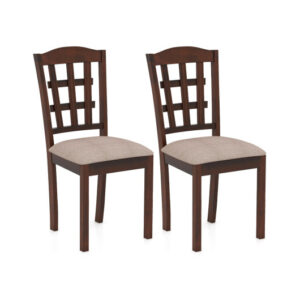 Set of 2 Wood Kitchen Chairs with Faux Leather Upholstered Seat-Coffee - Color: Coffee