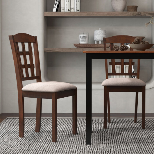 Set of 2 Wood Kitchen Chairs with Faux Leather Upholstered Seat-Coffee - Color: Coffee - Image 2