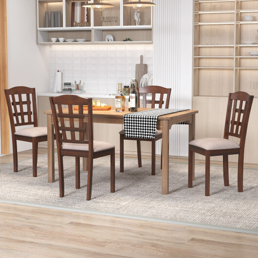 Set of 2 Wood Kitchen Chairs with Faux Leather Upholstered Seat-Coffee - Color: Coffee - Image 3