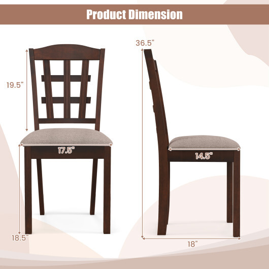 Set of 2 Wood Kitchen Chairs with Faux Leather Upholstered Seat-Coffee - Color: Coffee - Image 4