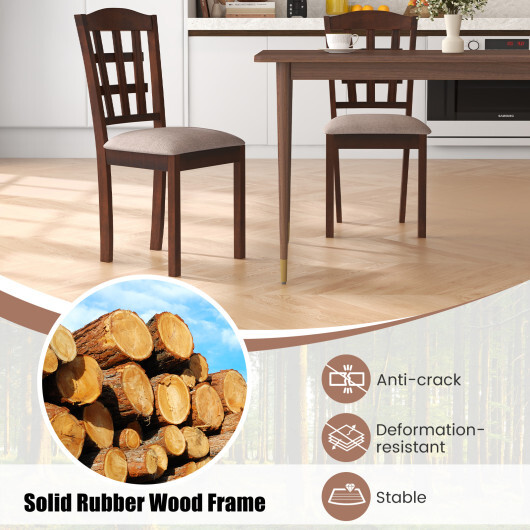 Set of 2 Wood Kitchen Chairs with Faux Leather Upholstered Seat-Coffee - Color: Coffee - Image 5