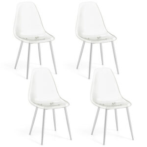 Set of 4 Dining Chairs Modern Plastic Shell Side Chair with Clear Seat and Wood Legs-Silver - Color: Silver